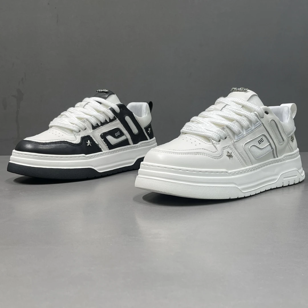 欧丽龙男鞋头层牛皮板鞋靓仔潮鞋厚底超轻男士小白鞋经典休闲鞋