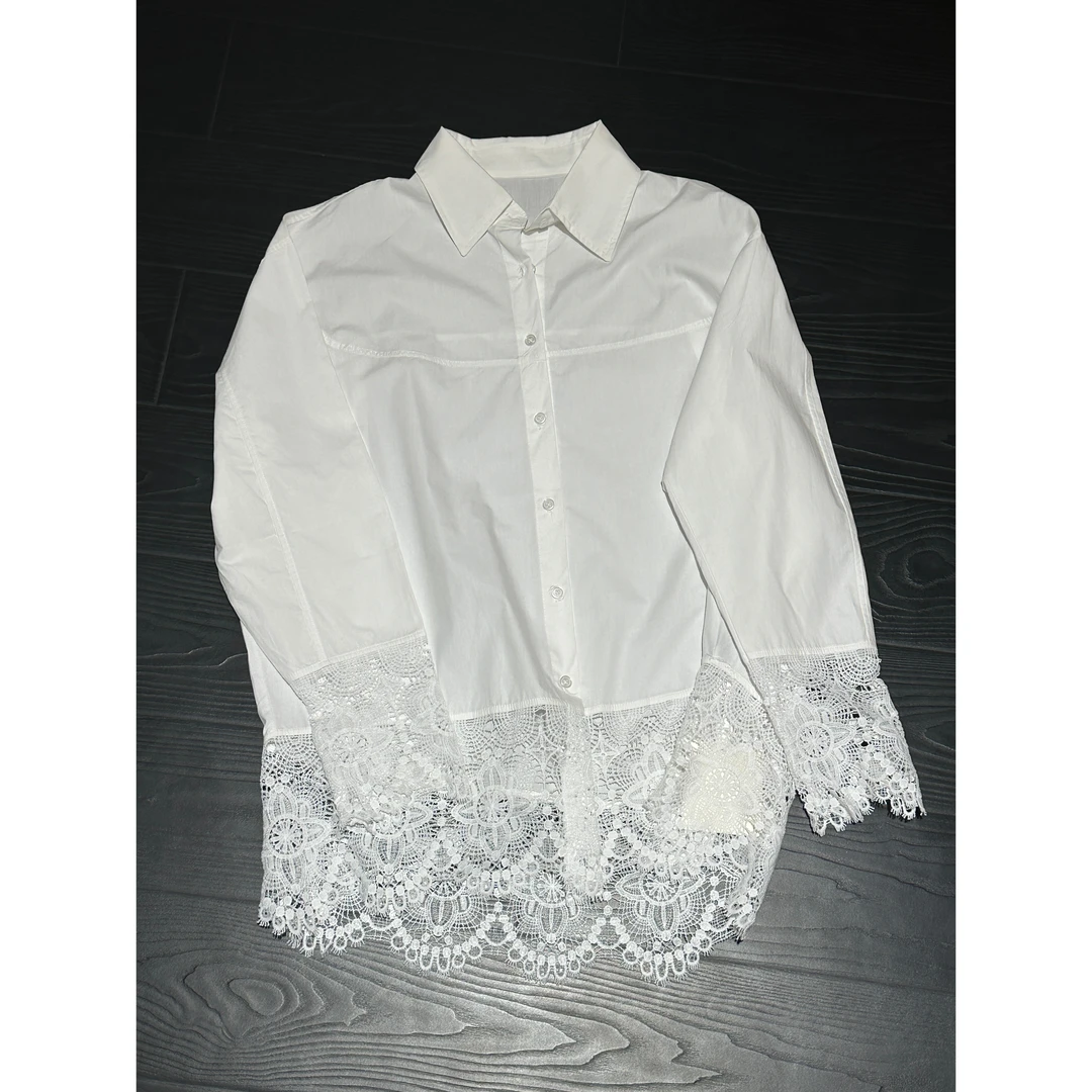 【白色单曲 蕾丝拼接衬衫上衣】春季长袖衬衣蕾丝衬衫气质法式小众