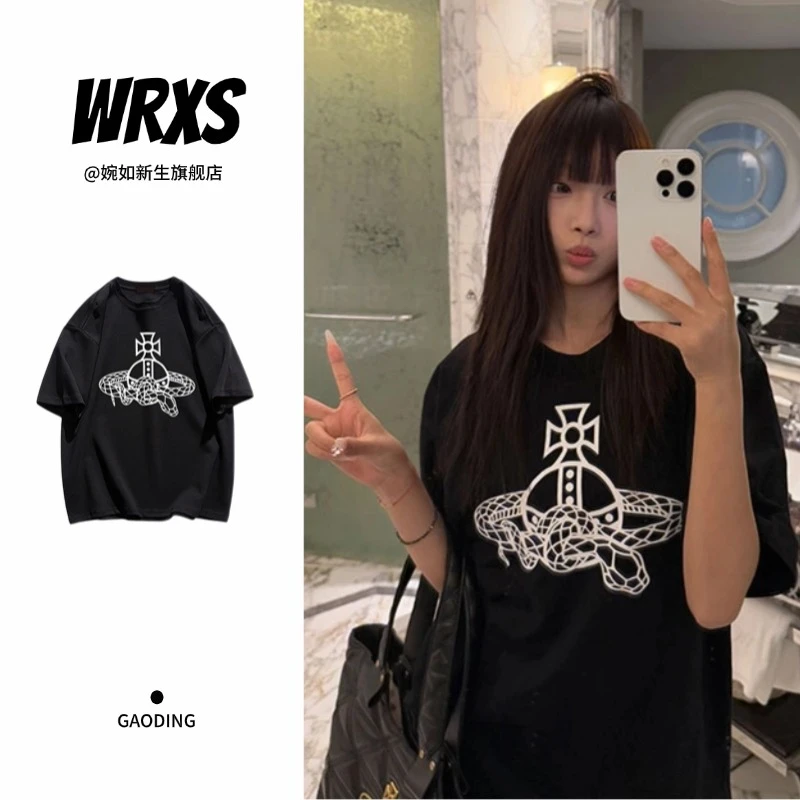 【婉如新生】别致潮流纯棉短袖t恤女oversize圆领情侣装上衣2025夏