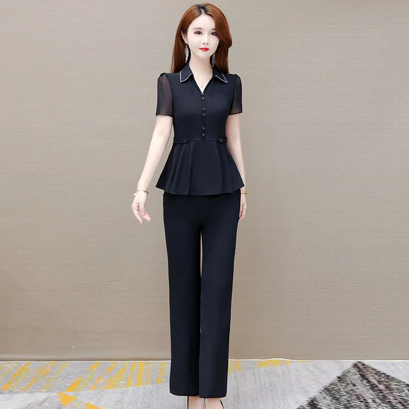 高档短袖长裤两件套气质洋气时尚休闲夏季显瘦薄款减龄韩版女神范