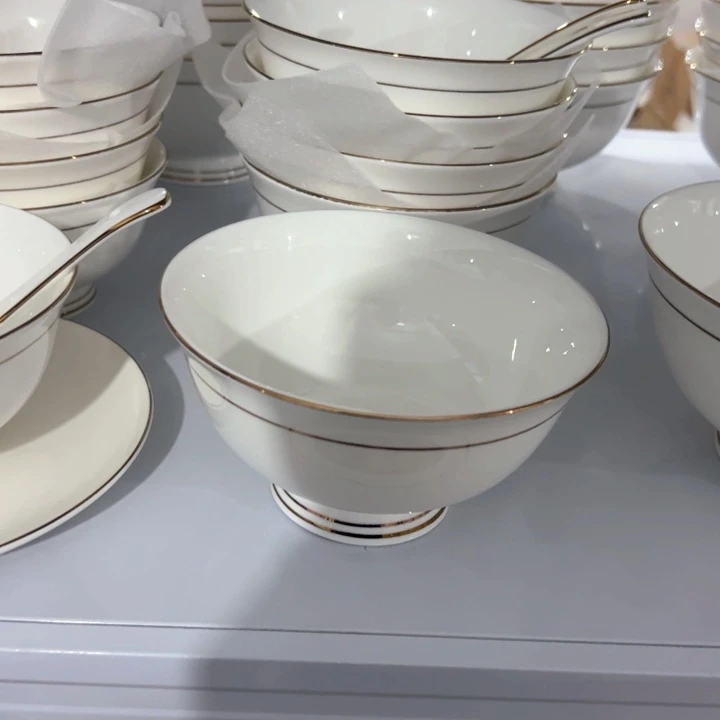 瓷金镶玉5寸高脚碗10个