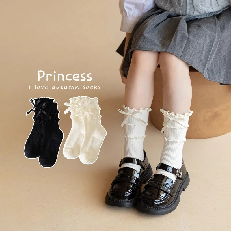 女童袜子春秋季棉袜儿童洛丽塔花边公主袜韩版洋气女孩宝宝中筒袜
