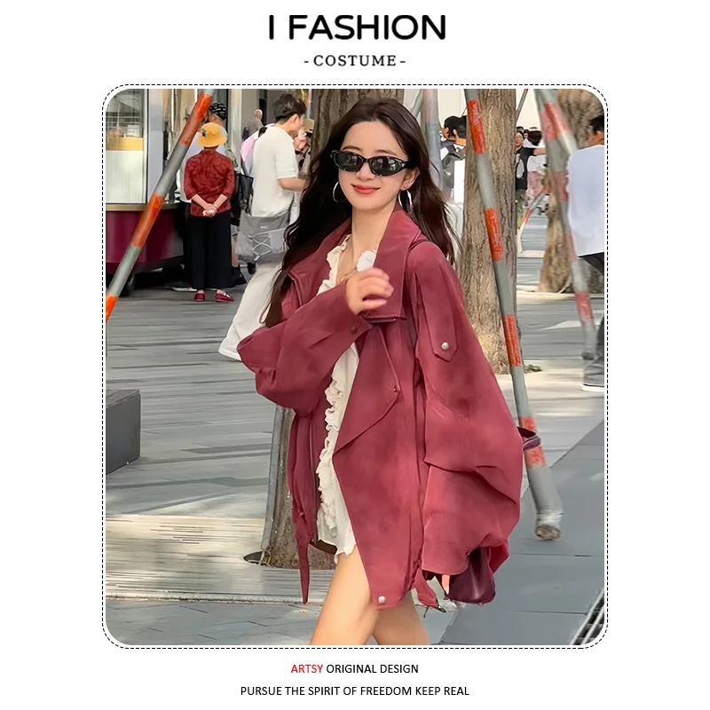 设计感气质翻领外套女士2025年春秋季新款英伦风宽松遮肉夹克上衣