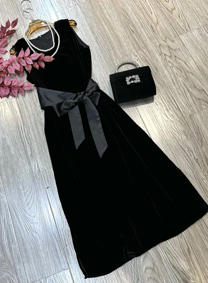 【晓时尚fashion】法式设计感真丝丝绒显瘦连衣裙