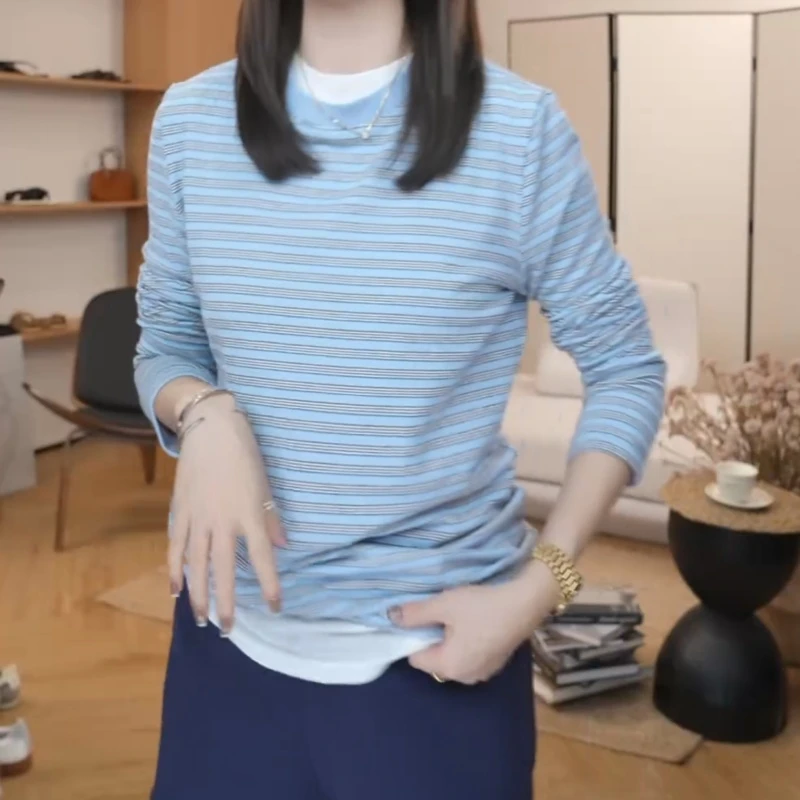 【卡普里蓝】小众设计师条纹百搭时髦休闲上衣T恤LK2505798