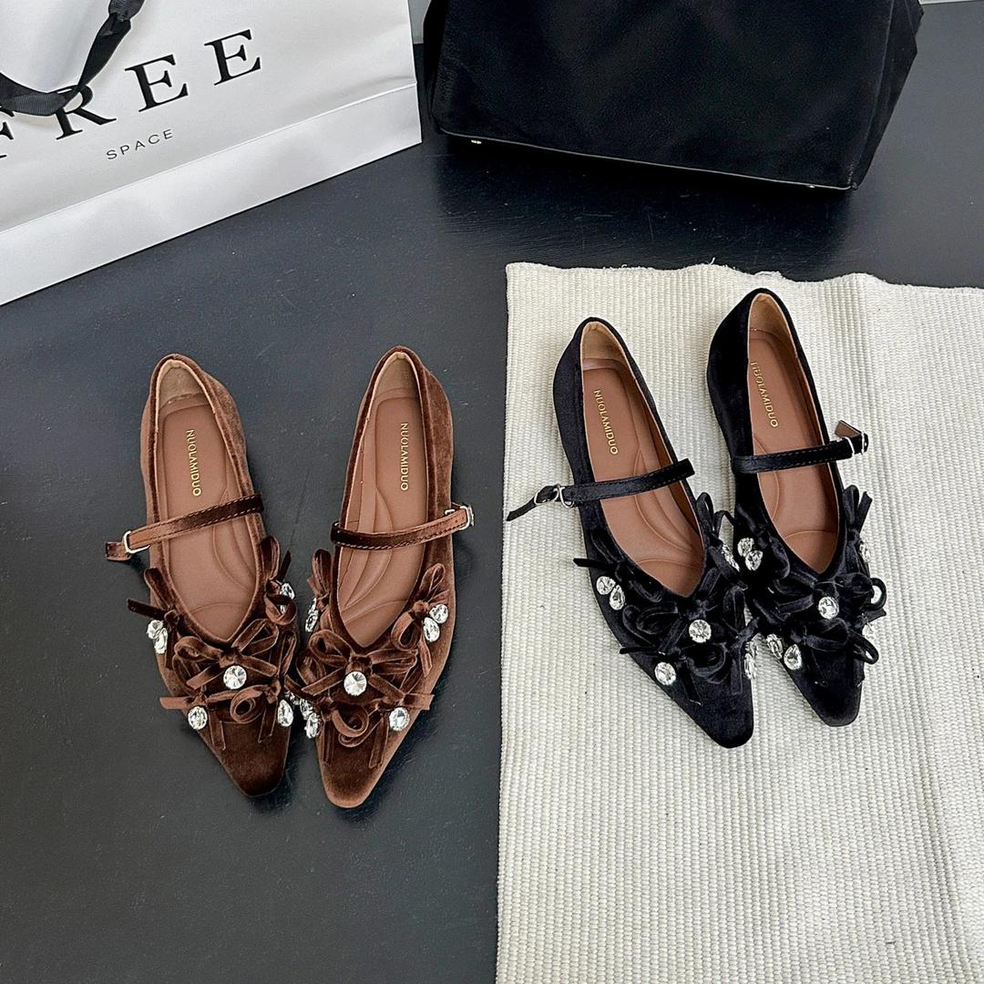 2025秋季温柔风蝴蝶结水钻内增高玛丽珍鞋浅口时尚百搭软底单鞋女