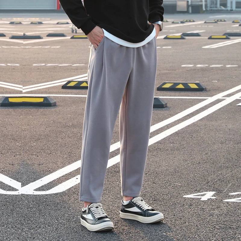 颖哥复古卫裤休闲裤男重磅水洗灰宽松显瘦cleanfit复古直筒长裤