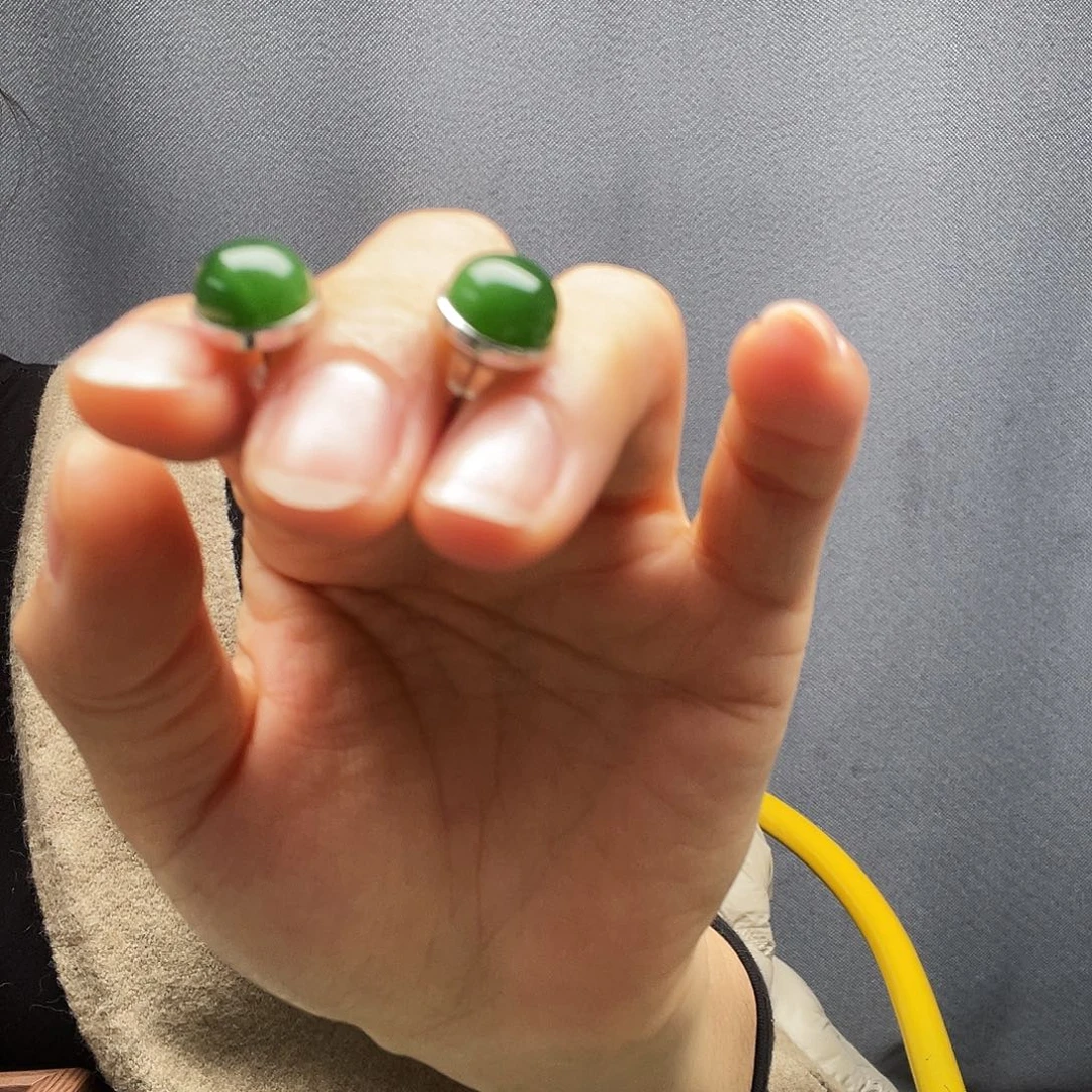 和田玉银S925镶嵌耳饰