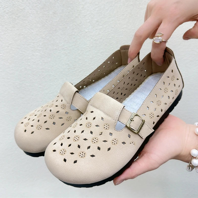 豆豆鞋女夏季新款老北京布鞋透气镂空凉鞋软底防滑妈妈鞋舒适单鞋