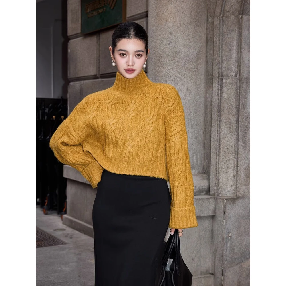 高级感慵懒风时髦显瘦复古绞花套头针织衫女秋冬小众短款长袖毛衣