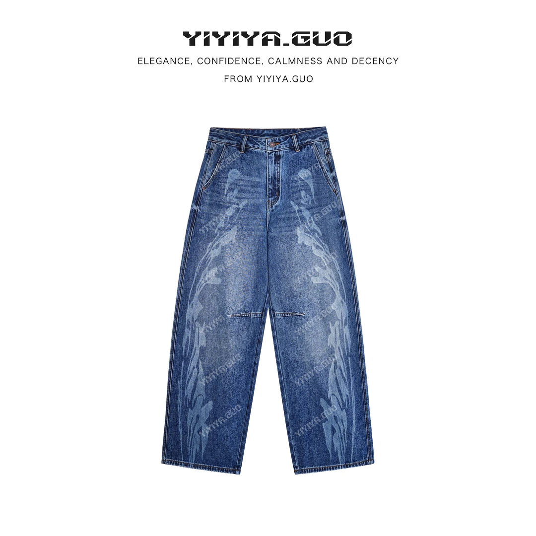 yiyiya.Guo艺艺吖【奇遇】休闲百搭时尚直筒牛仔弯刀裤080171SS52