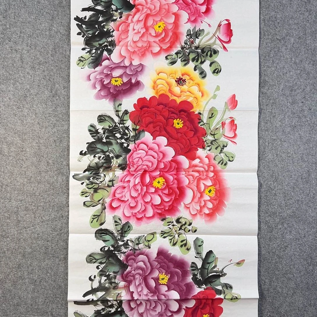 国画074 牡丹花鸟等画风与山水的