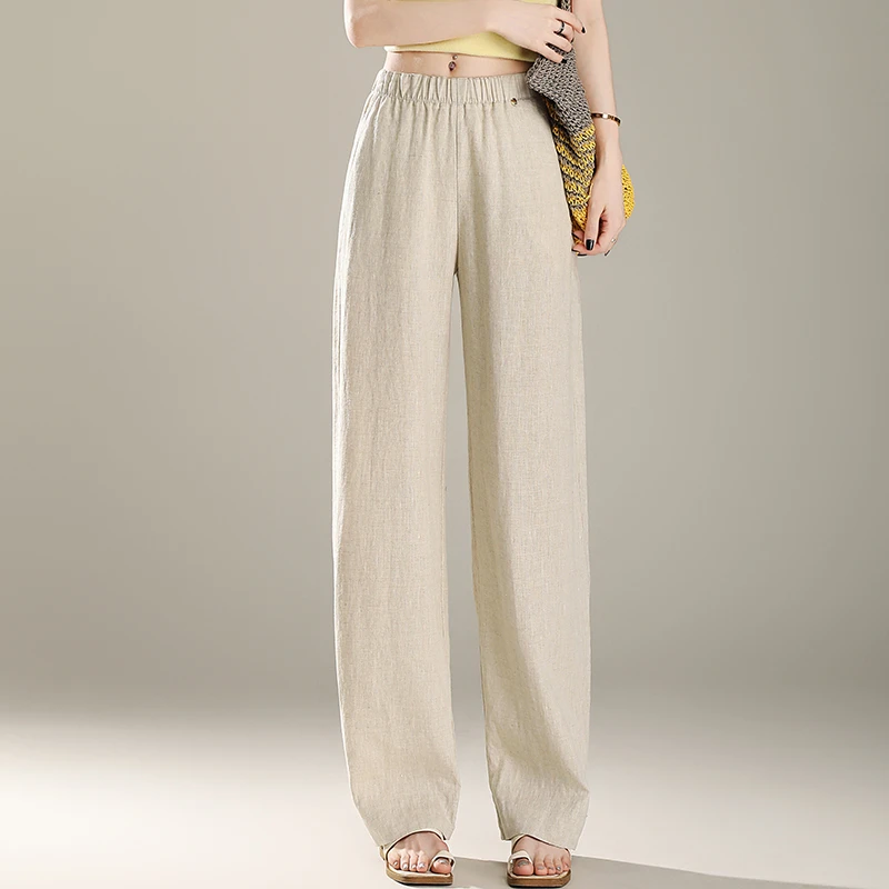 哥弟阿玛施正品亚麻高档阔腿裤女夏季薄款透气宽松垂感休闲直筒裤