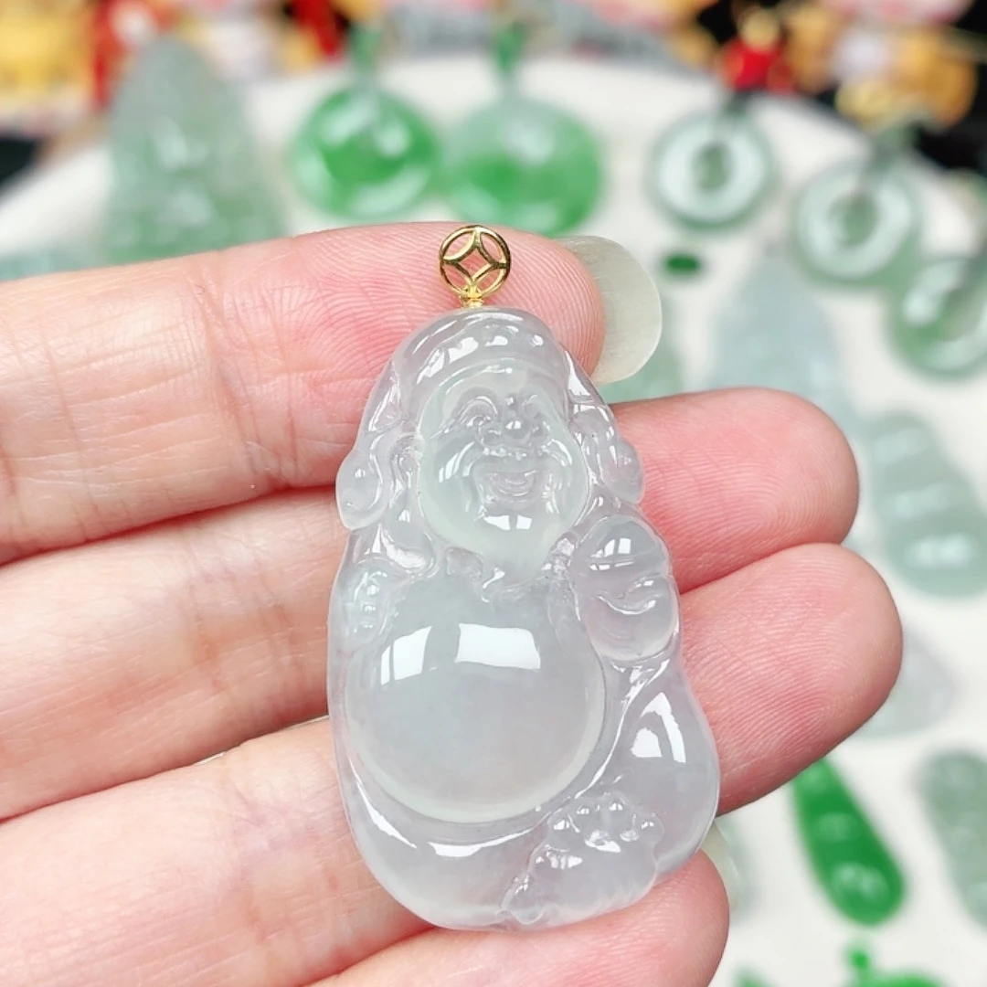 翡翠18K金镶嵌颈饰缅甸天然A货翡翠