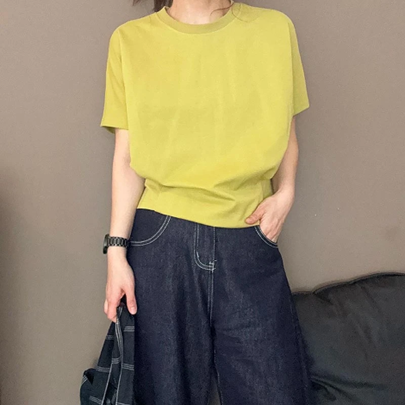 2025夏季韩式新款蝴蝶袖收腰设计感圆领短袖T恤女百搭简约风上衣