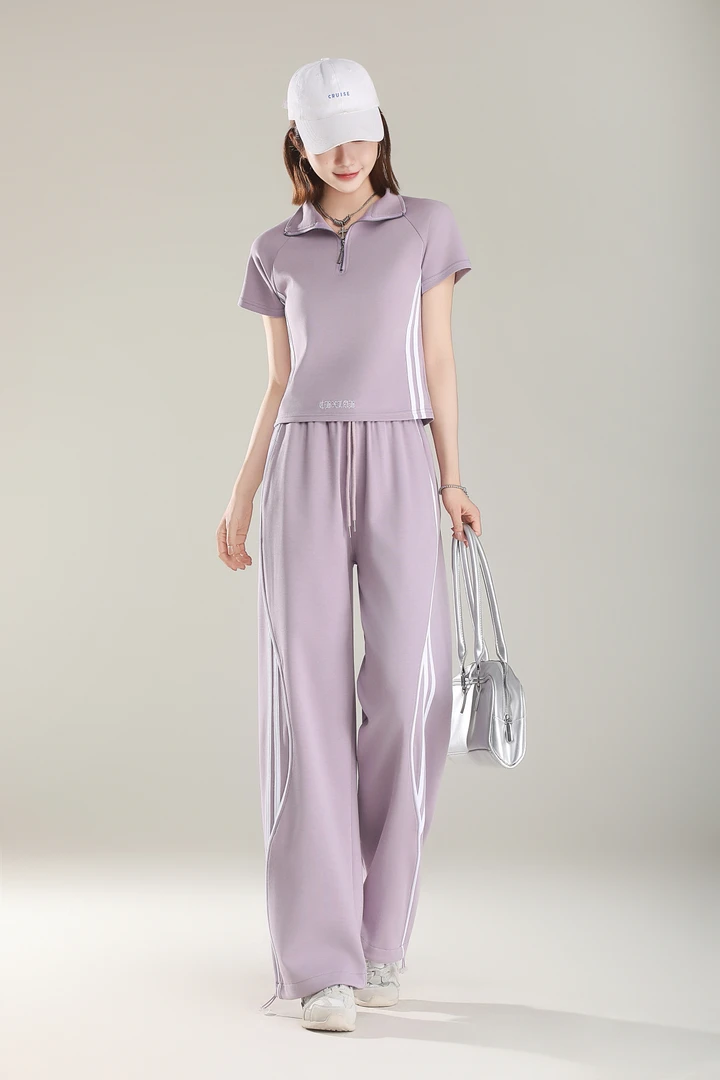 2025短袖夏季新款设计上衣阔腿长裤套装两件套A
