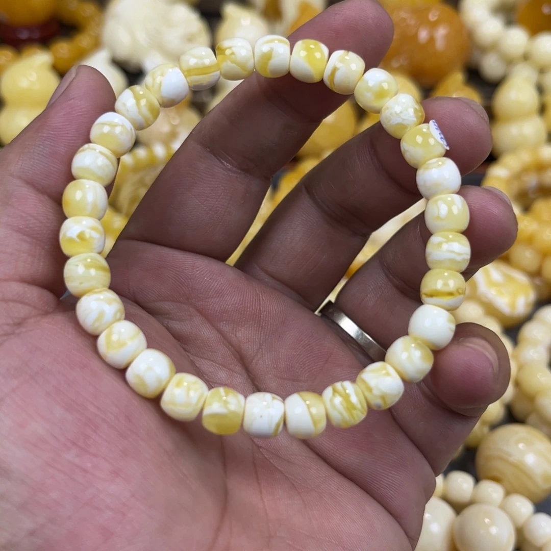 手串琥珀未镶嵌金瓷白溶洞老邢手串7.5mm