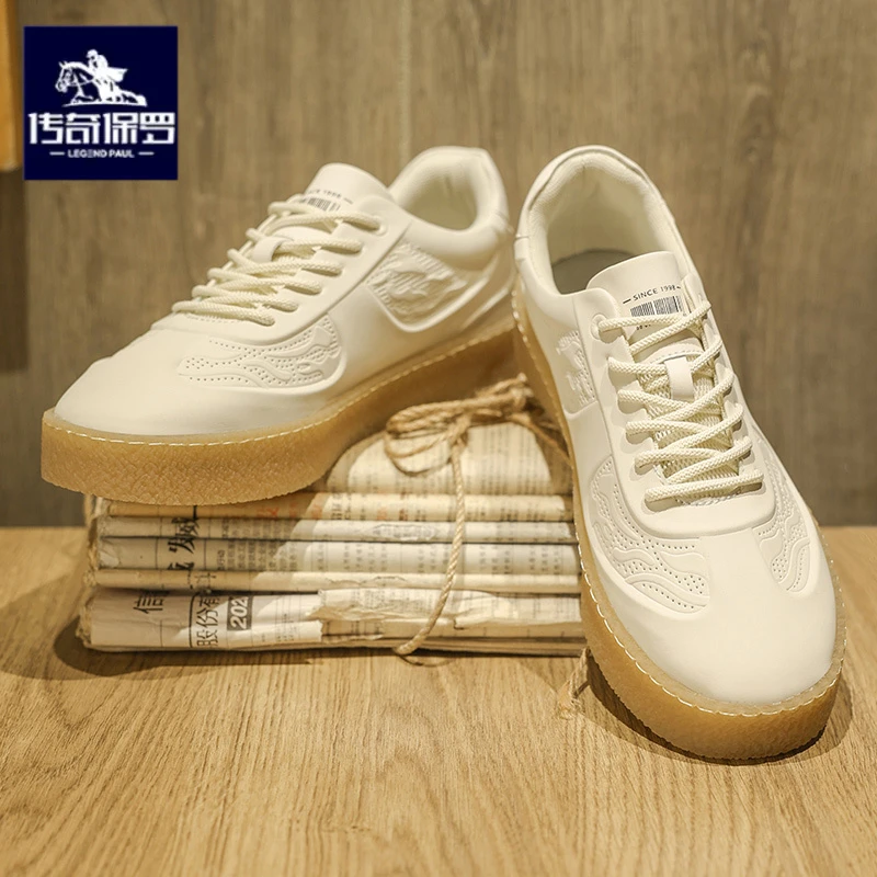 传奇保罗正版男鞋秋季新款透气百搭休闲小白鞋增高运动低帮板鞋
