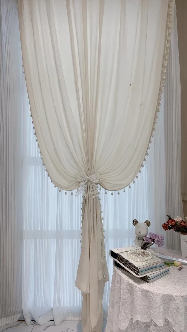 奶油风法式客厅卧室米色纱帘高端轻奢窗纱