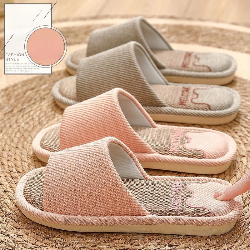 亚麻拖鞋女春秋室内家居家情侣防滑静音四季棉麻布拖鞋男士L