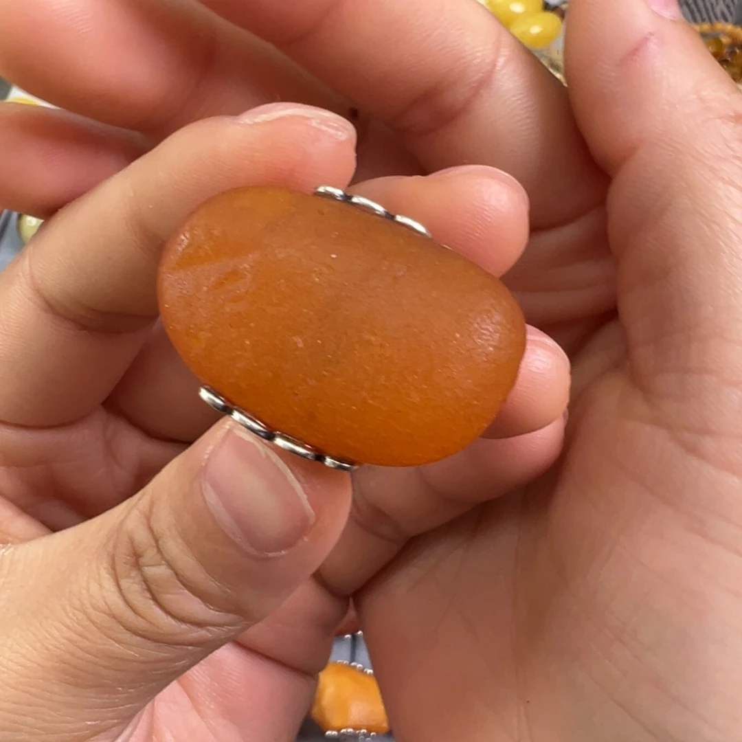 蜜蜡裸石银S925镶嵌蜜蜡