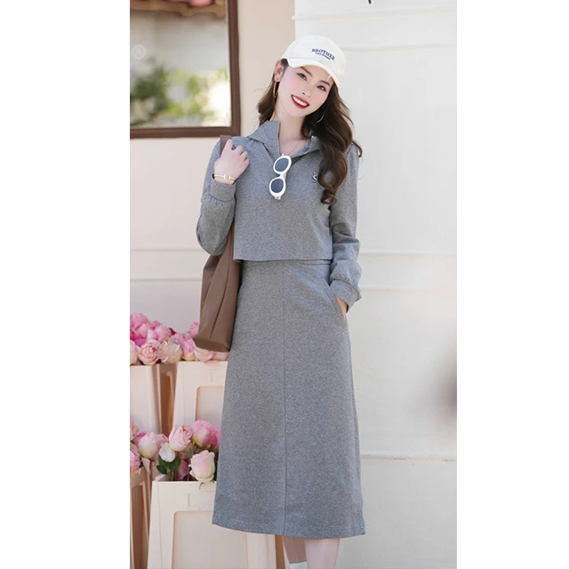 PSALTER诗篇 2025新款假两件气质时尚灰色连衣裙6C65105103