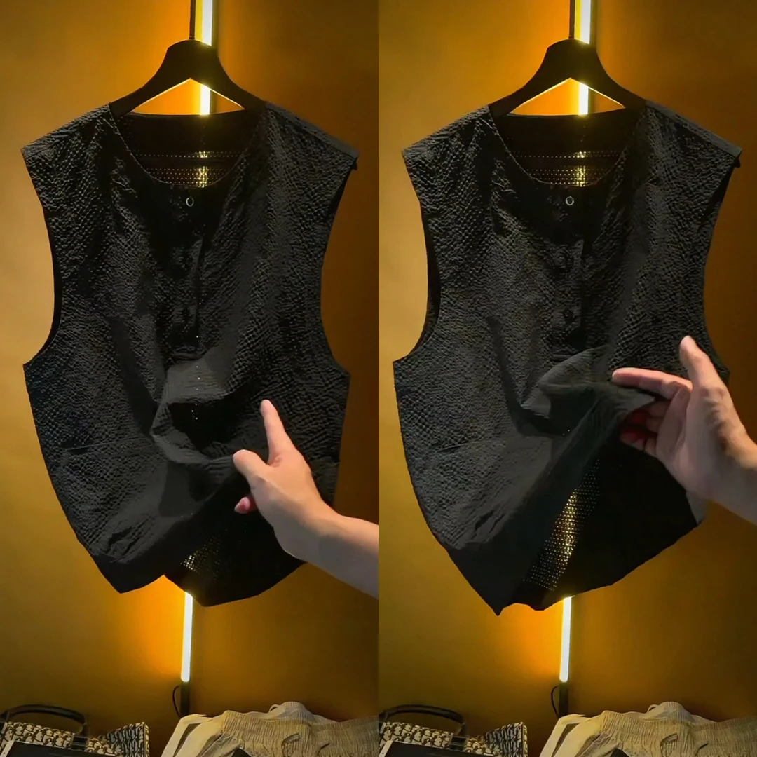 欧货轻奢高定休闲男装上衣2025夏季新款ins潮牌休闲百搭黑色背心