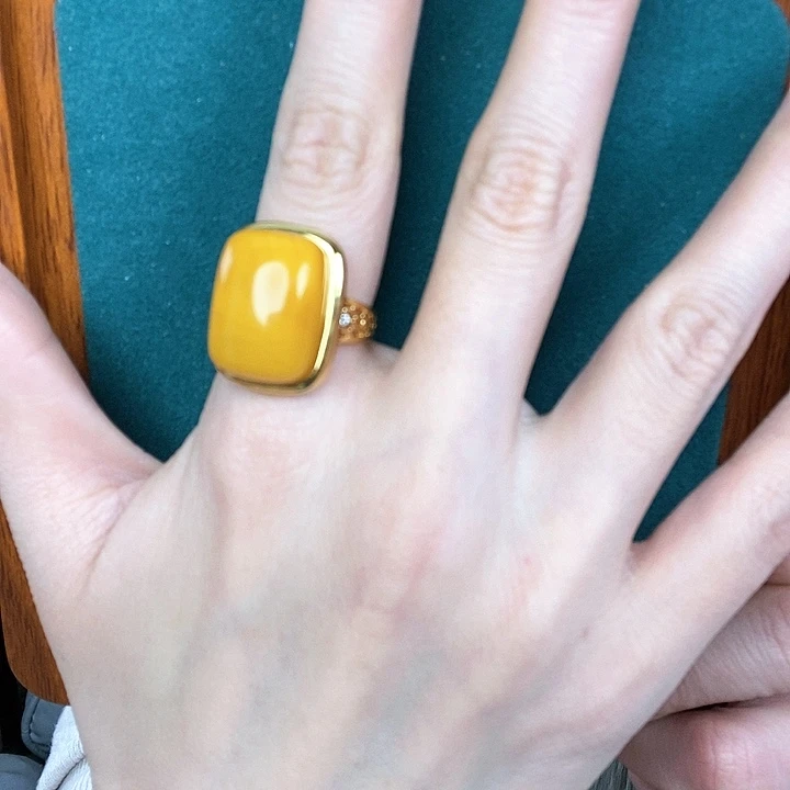 蜜蜡戒指银S925镶嵌戒指