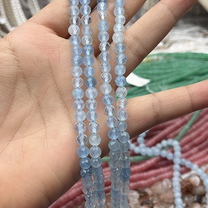 玛瑙/玉髓未镶嵌珠宝半成品一条6mm左右海蓝宝刻面