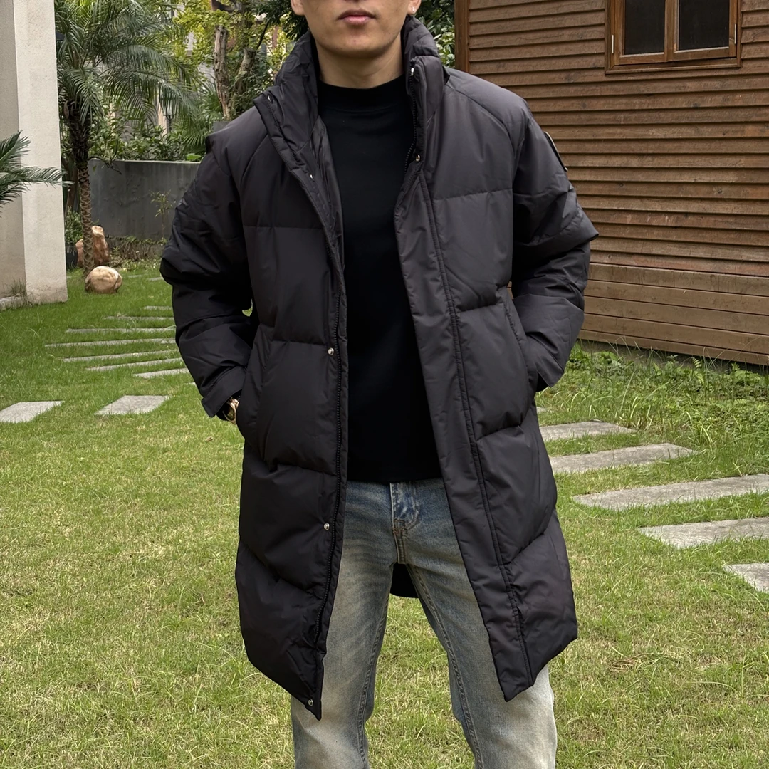 tbtm701超厚鸭绒服长款连帽中长款保暖男款外套户外加厚可拆卸帽
