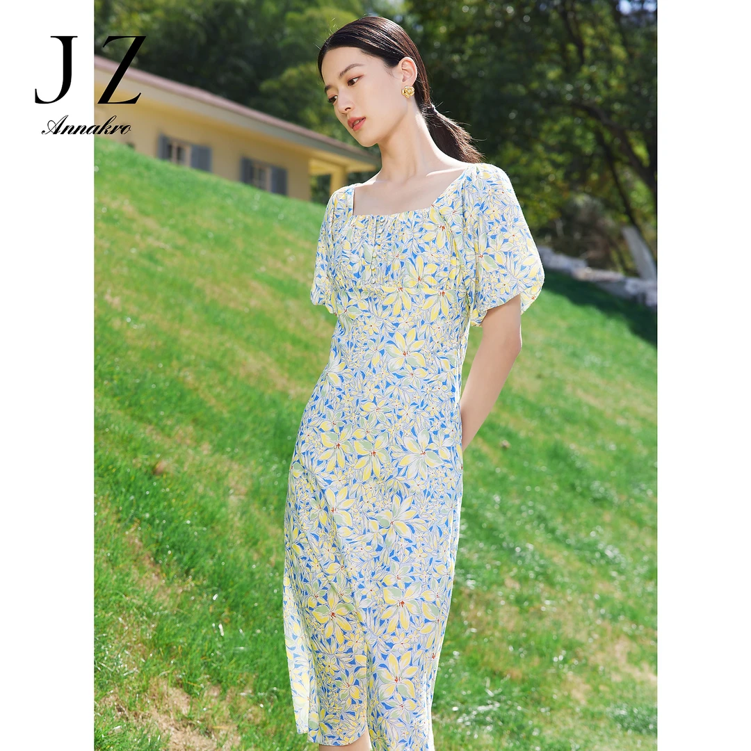 【婷婷专属】JZ玖姿JTDX50131连衣裙夏度假印花A摆裙子