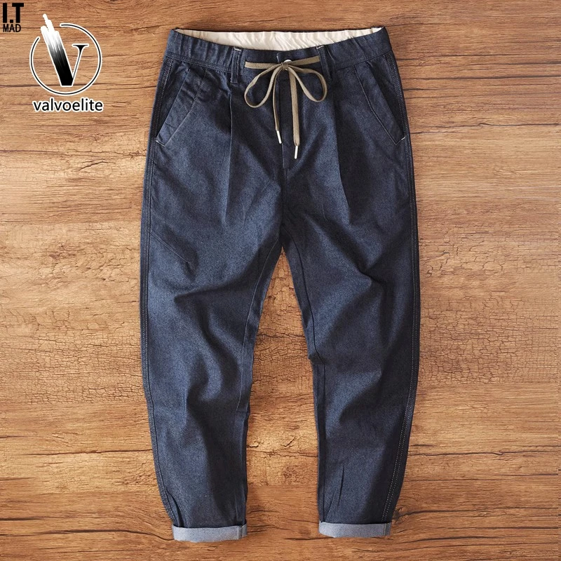 VALVOELITE潮牌夏季牛仔裤男潮流百搭复古日系薄款弹力松紧九分裤