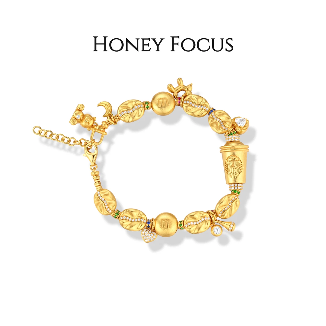 925银合成锆石手链 咖啡豆手链 金色轻奢中式民族风手链 #8995