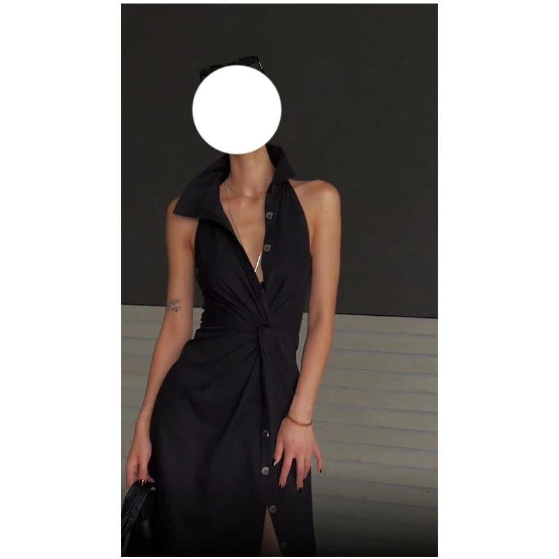 设计感小众气质开叉小众扭结衬衫连衣裙女2025夏季收腰纯欲长裙女