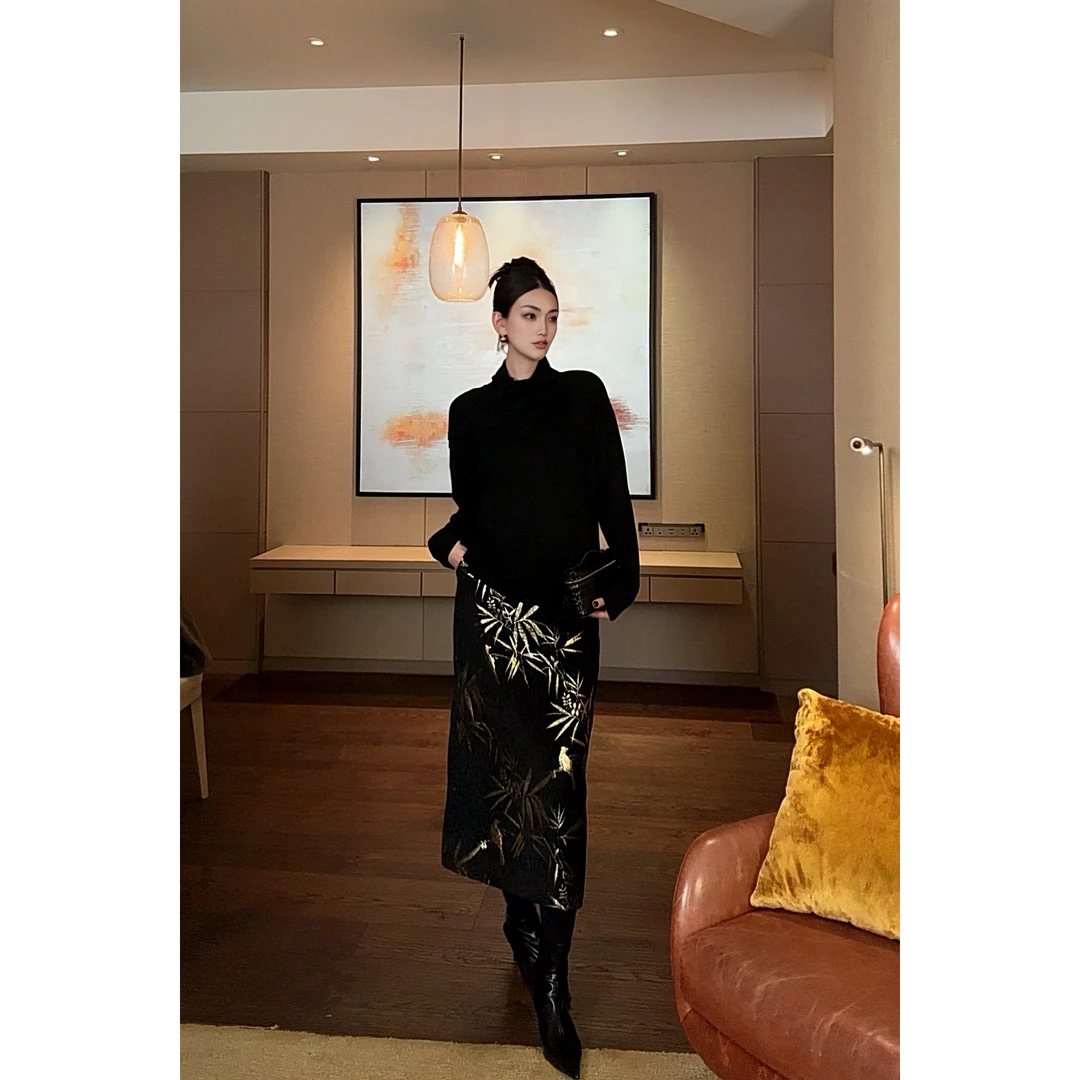 紫紫  金竹半裙   竹报平安中式金丝提花半身裙ZC10BZYL674