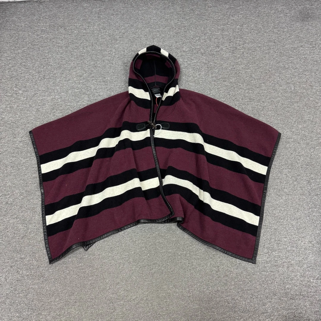 99新 GUCCI/古驰 Gucci 古驰 条纹 羊毛 边牛皮 连帽头蓬 均码