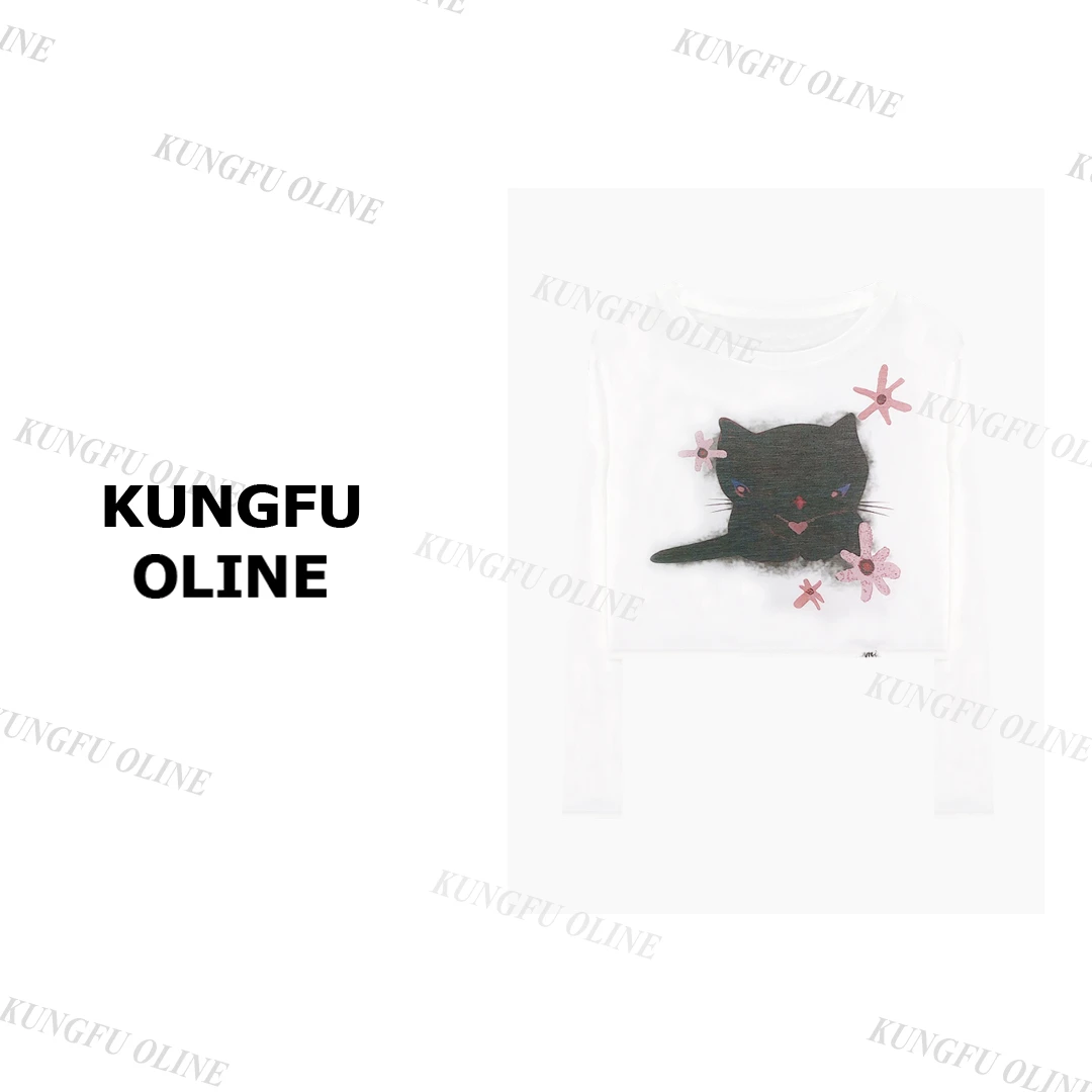 【杨咩咩】煤球小黑猫防晒CT9530夏季薄款t恤2025休闲打底衫上衣女