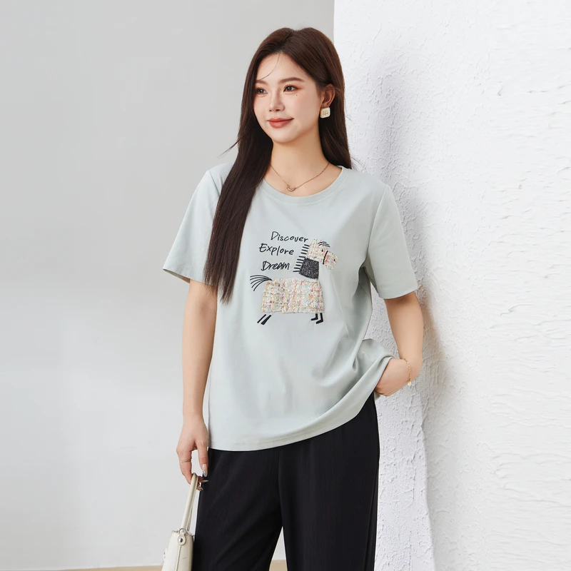 采多宝大码女装圆领重工刺绣个性减龄上衣EXZ5017