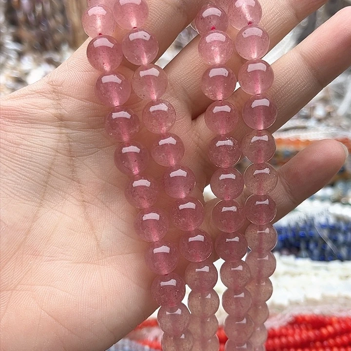 未镶嵌玛瑙/玉髓珠宝半成品一条10mm左右草莓晶