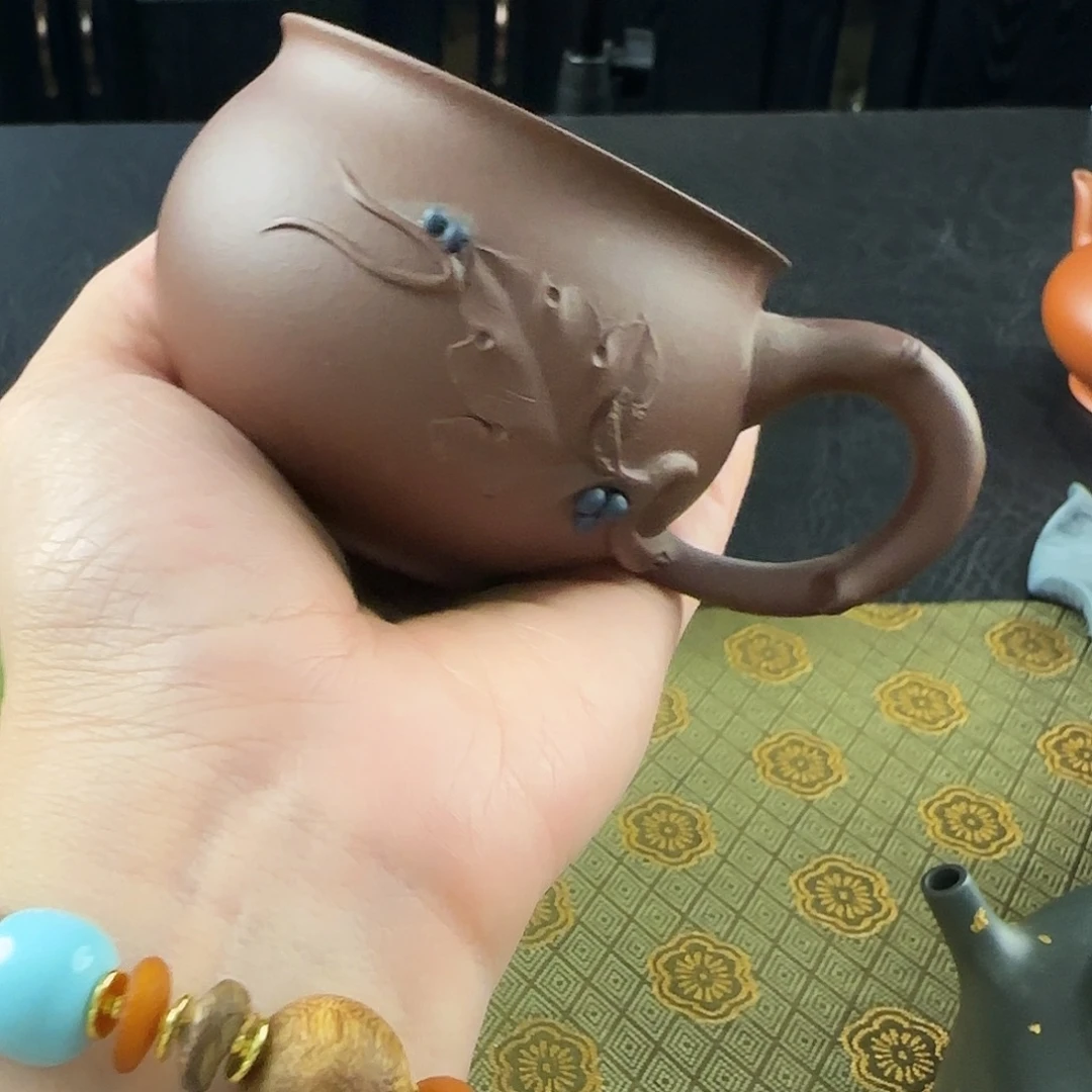 新***代紫砂茶杯紫泥花器主人杯容量150cv