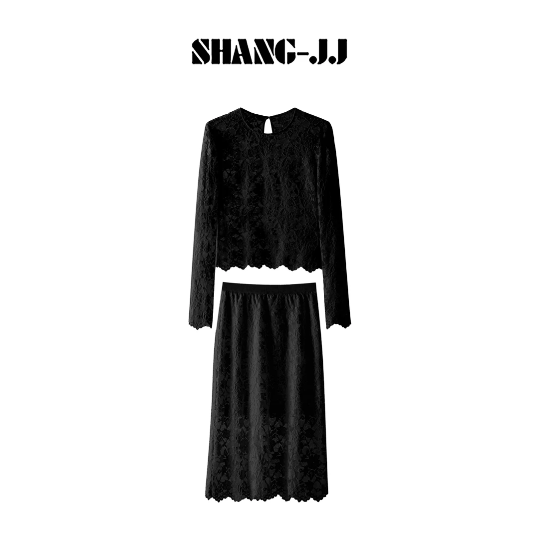 SHANG-JJ【法式浪漫】25ss新款植绒高定蕾丝法式设计感套装q133826p
