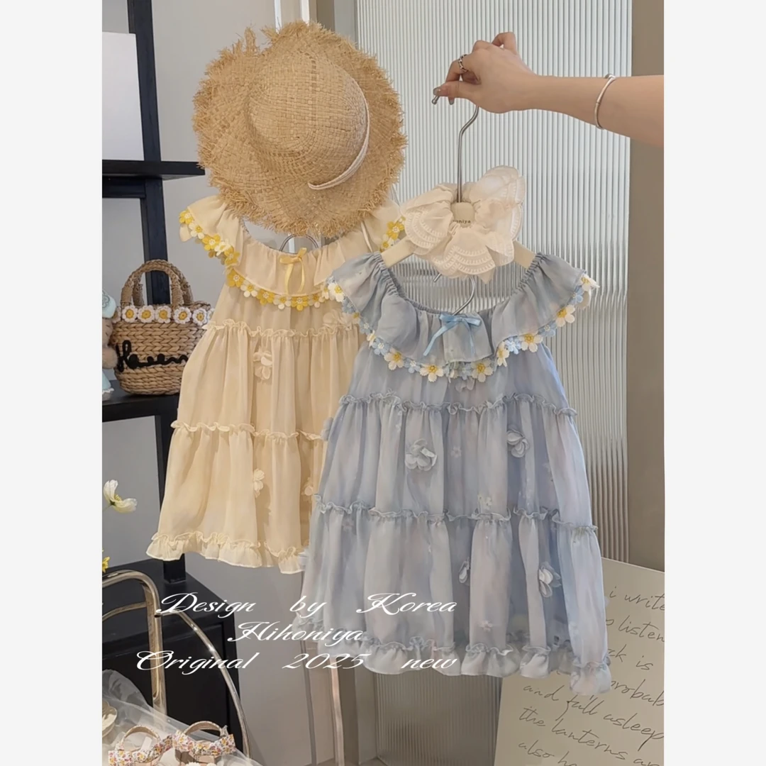 【仲夏花语】草坪约会五Hihoniya~2025夏季亲子雏菊雪纺飞袖连衣裙