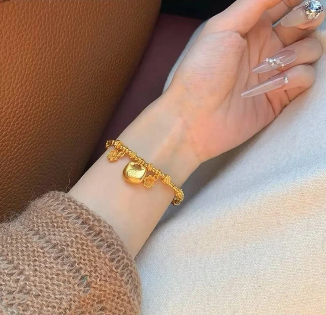 钛钢手链 小胖福小花盘缠手链时尚百搭