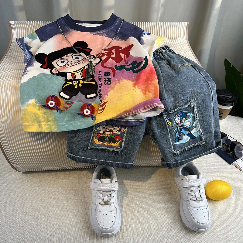 哪吒衣服男童夏季短袖套装2025新款帅气儿童夏装潮宝宝炸街两件套