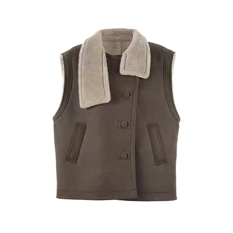 YOEYYOU 2025冬短款围巾领无袖马甲女