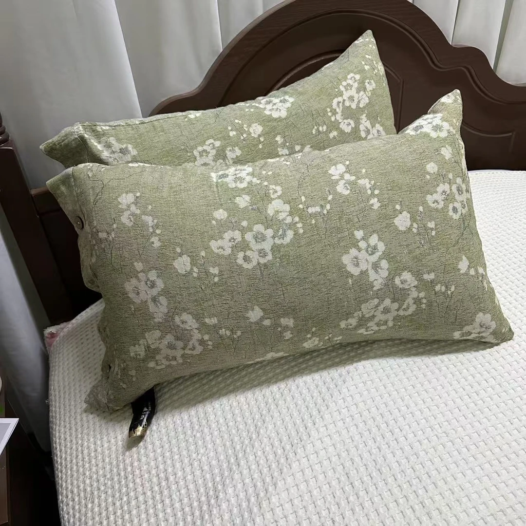 【椰壳扣枕套】花漾春城-抹茶色顶奢麻枕套48*74cm两条装