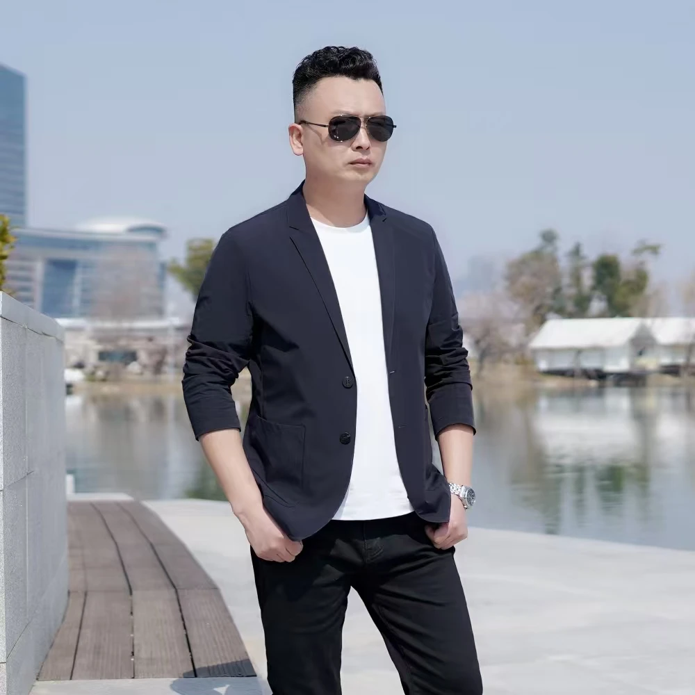 爆款男士冰丝西服时尚修身夏季高档防晒西装外套纯色弹力透气速干
