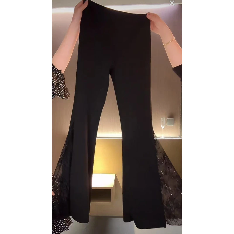显瘦蕾丝拼接喇叭裤K30318