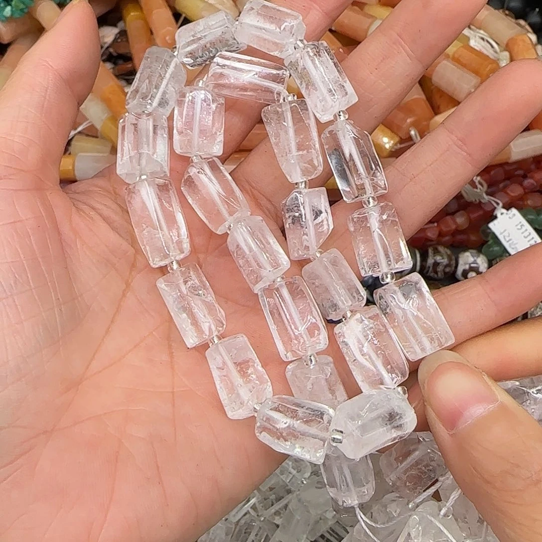 玛瑙/玉髓合金珠宝半成品白水晶9mm一条桶珠