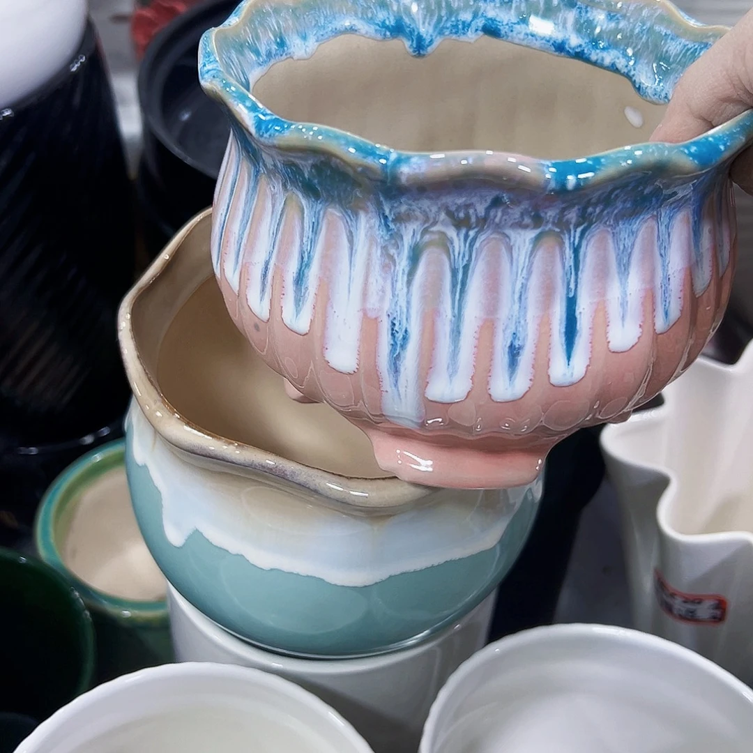 有孔外贸尾单陶瓷花盆凑单10米包邮